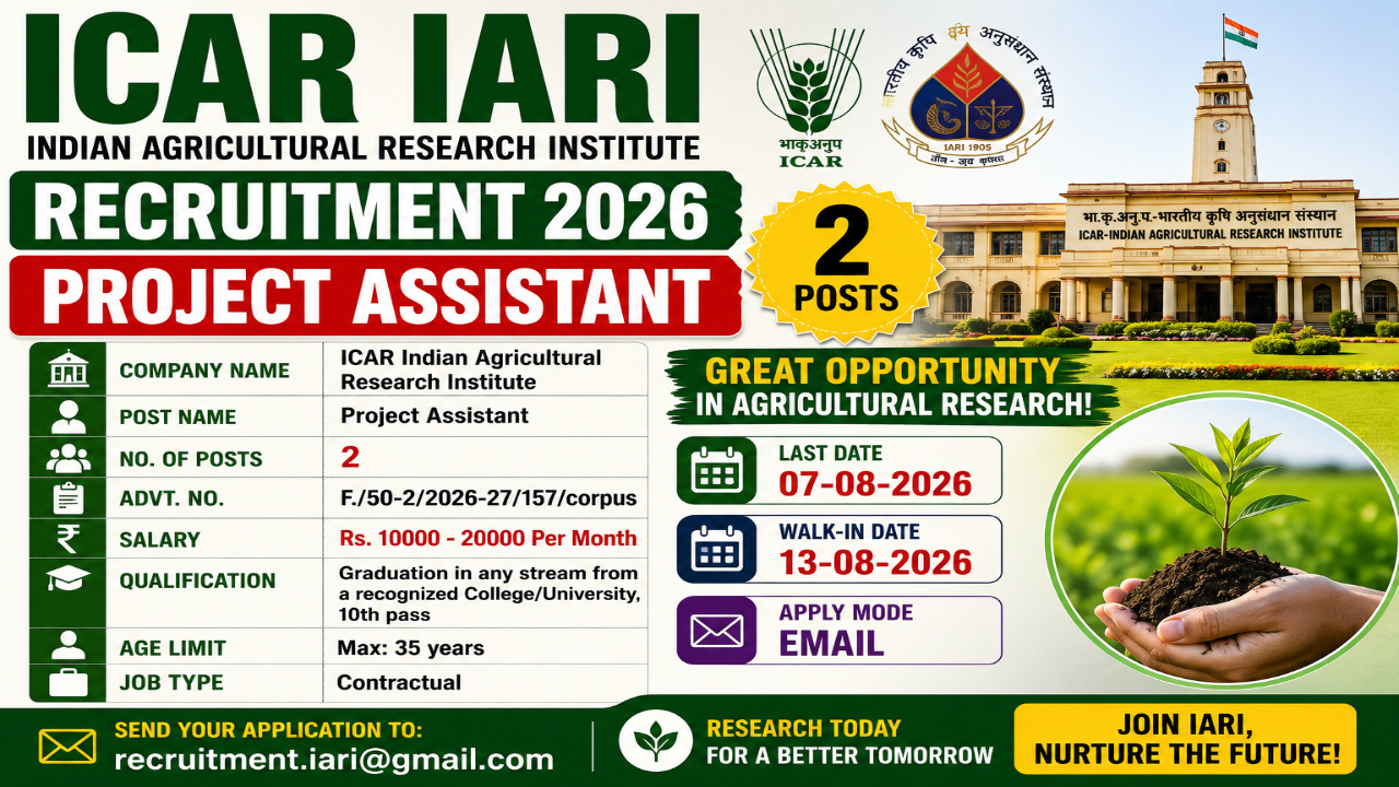 ICAR IARI Project Assistant Recruitment 2026