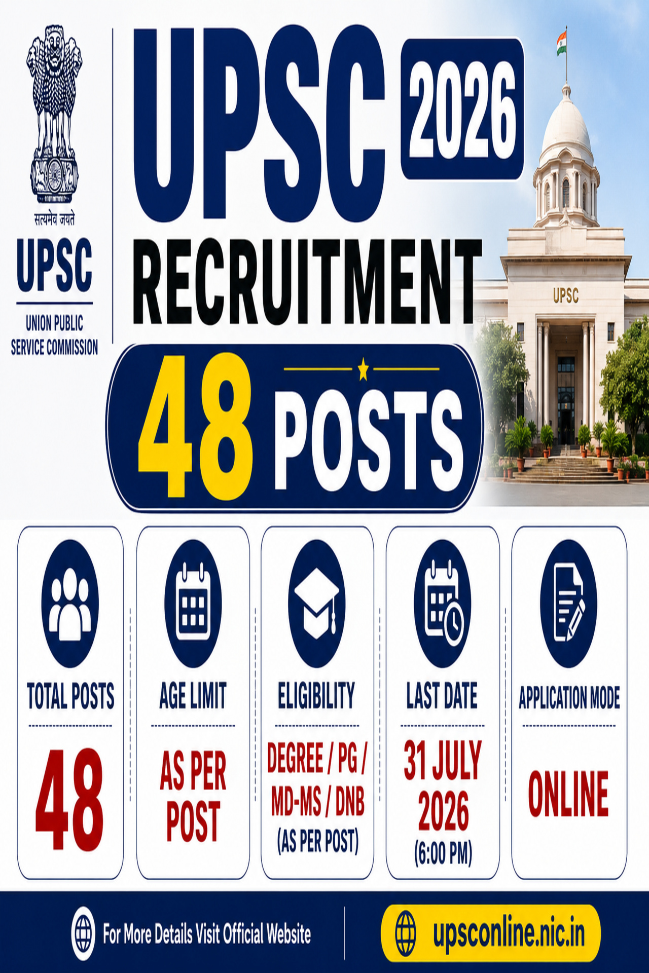 UPSC Recruitment 2026: Apply Online for 48 Posts